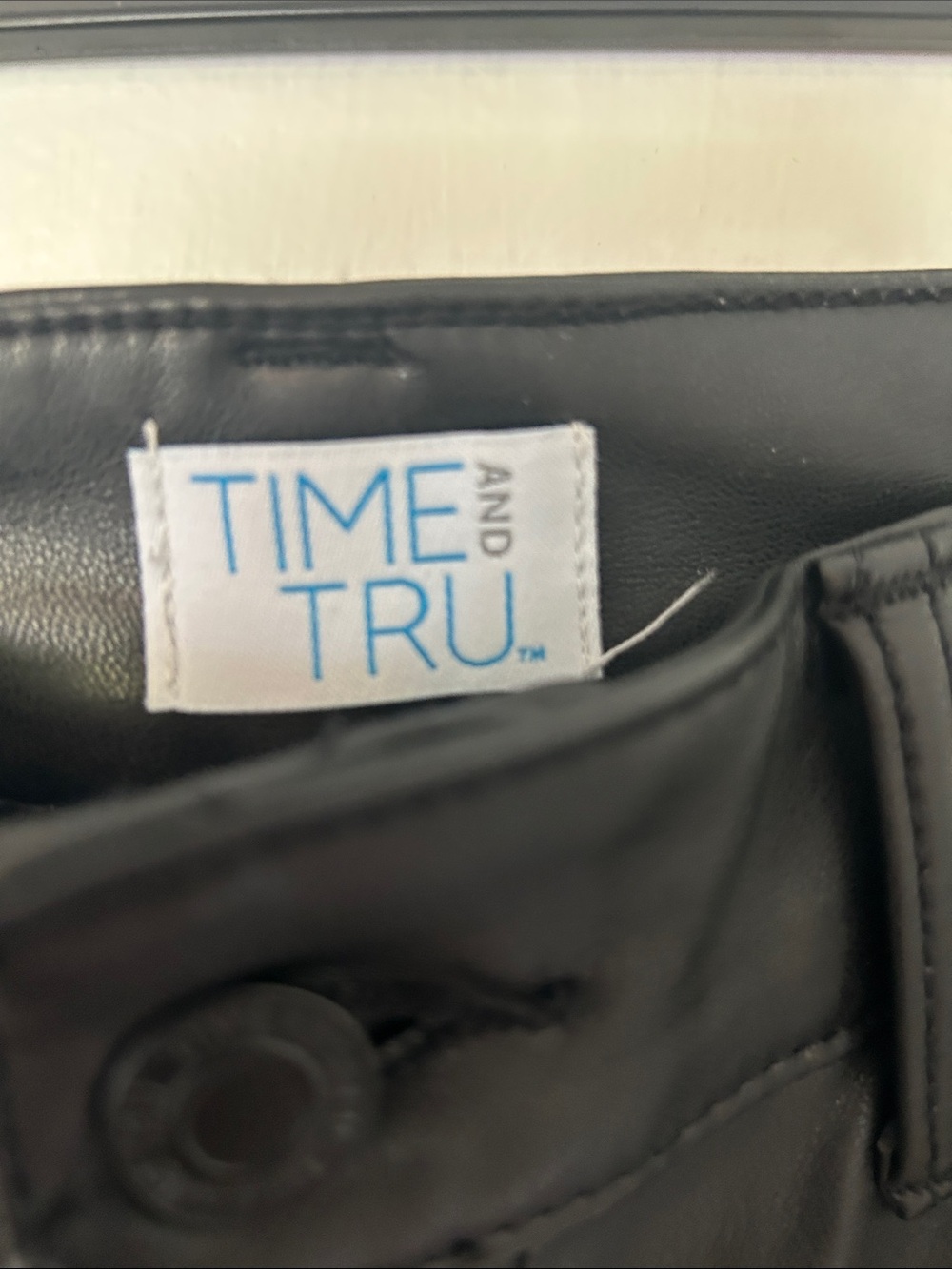 Time and Tru Black Straight Faux Leather Jeans - Picture 2 of 5